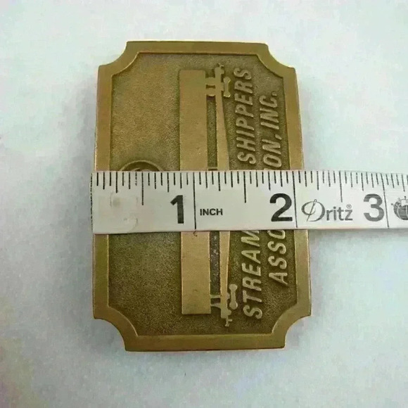 Vintage Belt Buckle Streamline Shippers Brass tone Metal Hit Line USA 1970s RARE - Picture 7 of 12